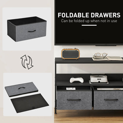 TV Stand with Charging Station, 3 Foldable Drawers, Open Shelf, 55 Inch, Black TV Stands at Gallery Canada