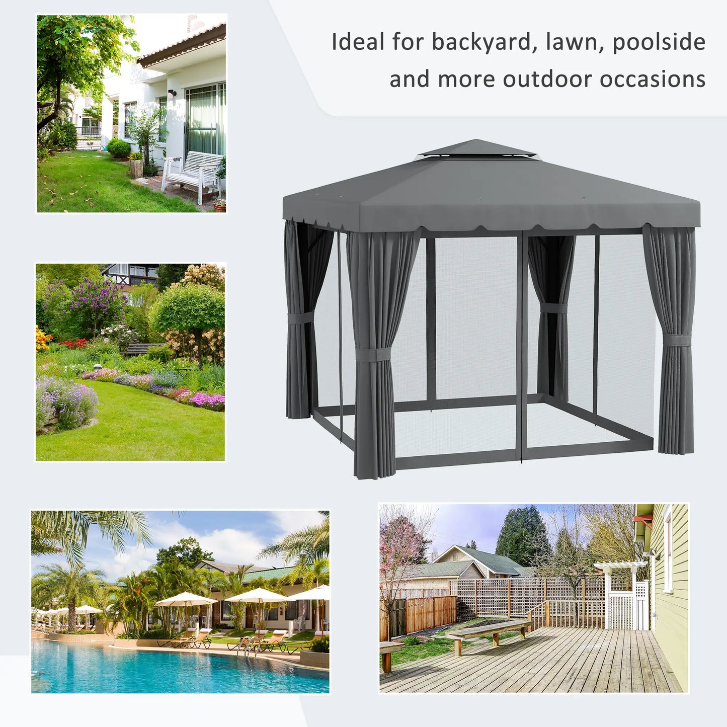 10' x 10' Outdoor Gazebo, Double Soft-Top, with Curtains, Light Grey Gazebos at Gallery Canada