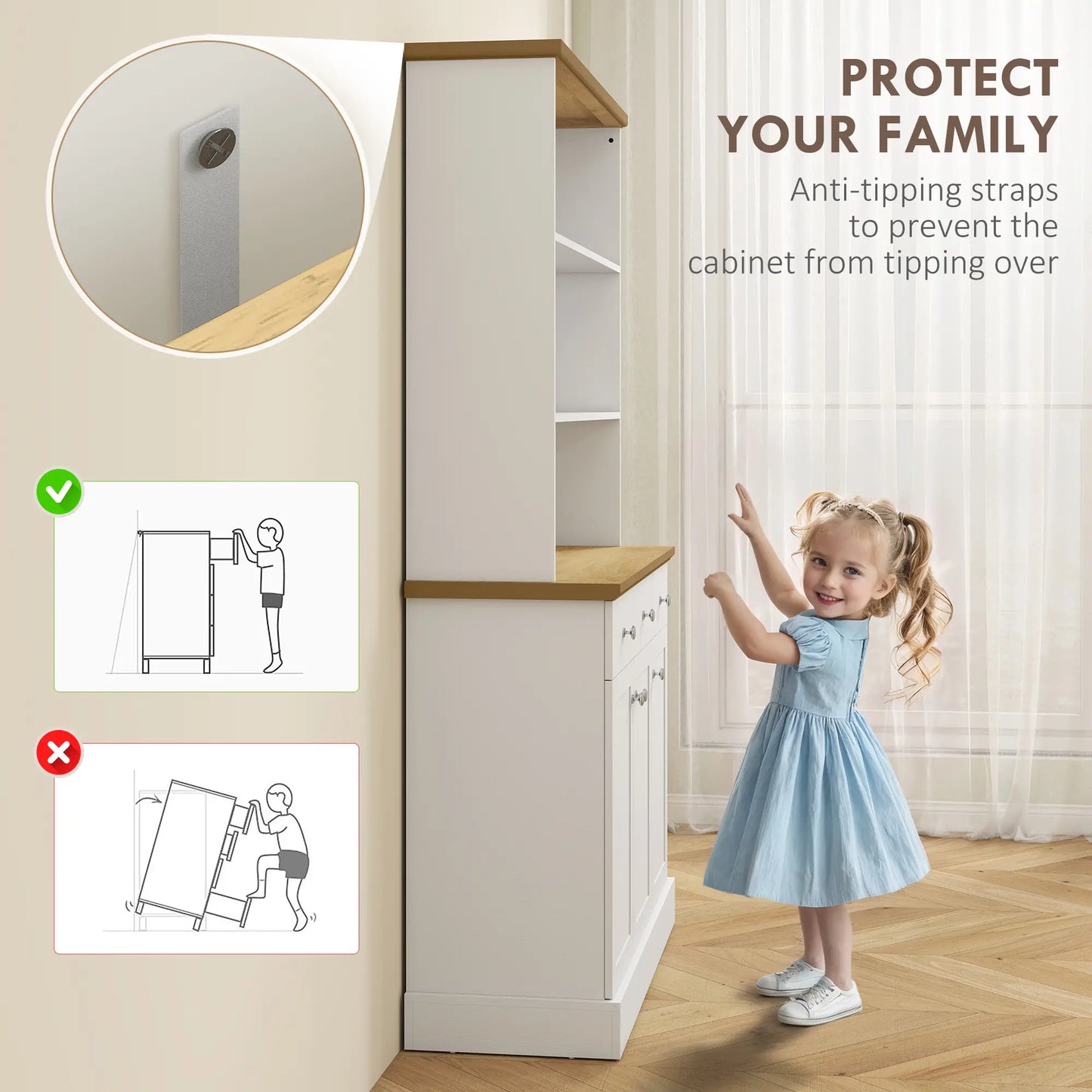 Kitchen Pantry Buffet Server Hutch, Storage Sideboard with Drawers, Cabinets Kitchen Pantry Cabinets at Gallery Canada