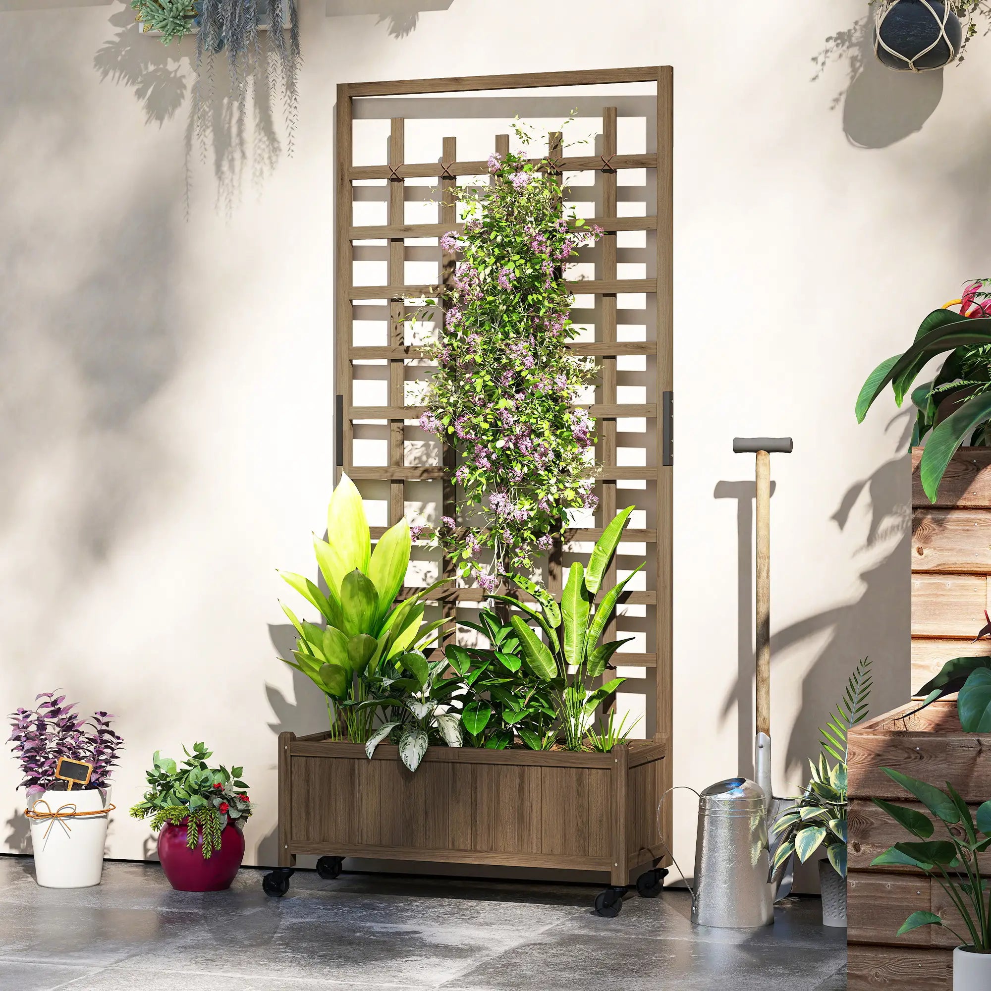 Wooden Planter With Trellis, Raised Garden Bed With Wheels, Brown Wooden Planter Boxes at Gallery Canada