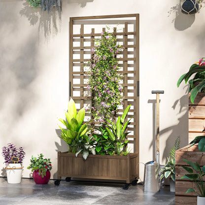 Wooden Planter With Trellis, Raised Garden Bed With Wheels, Brown Wooden Planter Boxes at Gallery Canada