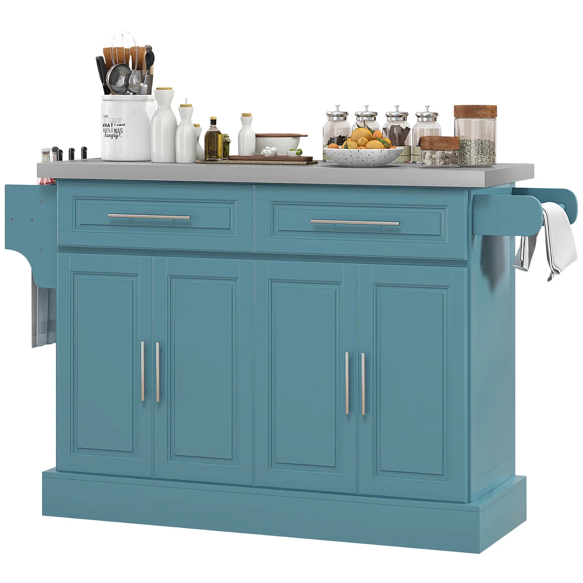 Rolling Kitchen Island with Storage, Stainless Steel Top, Light Blue Kitchen Islands & Kitchen Carts at Gallery Canada