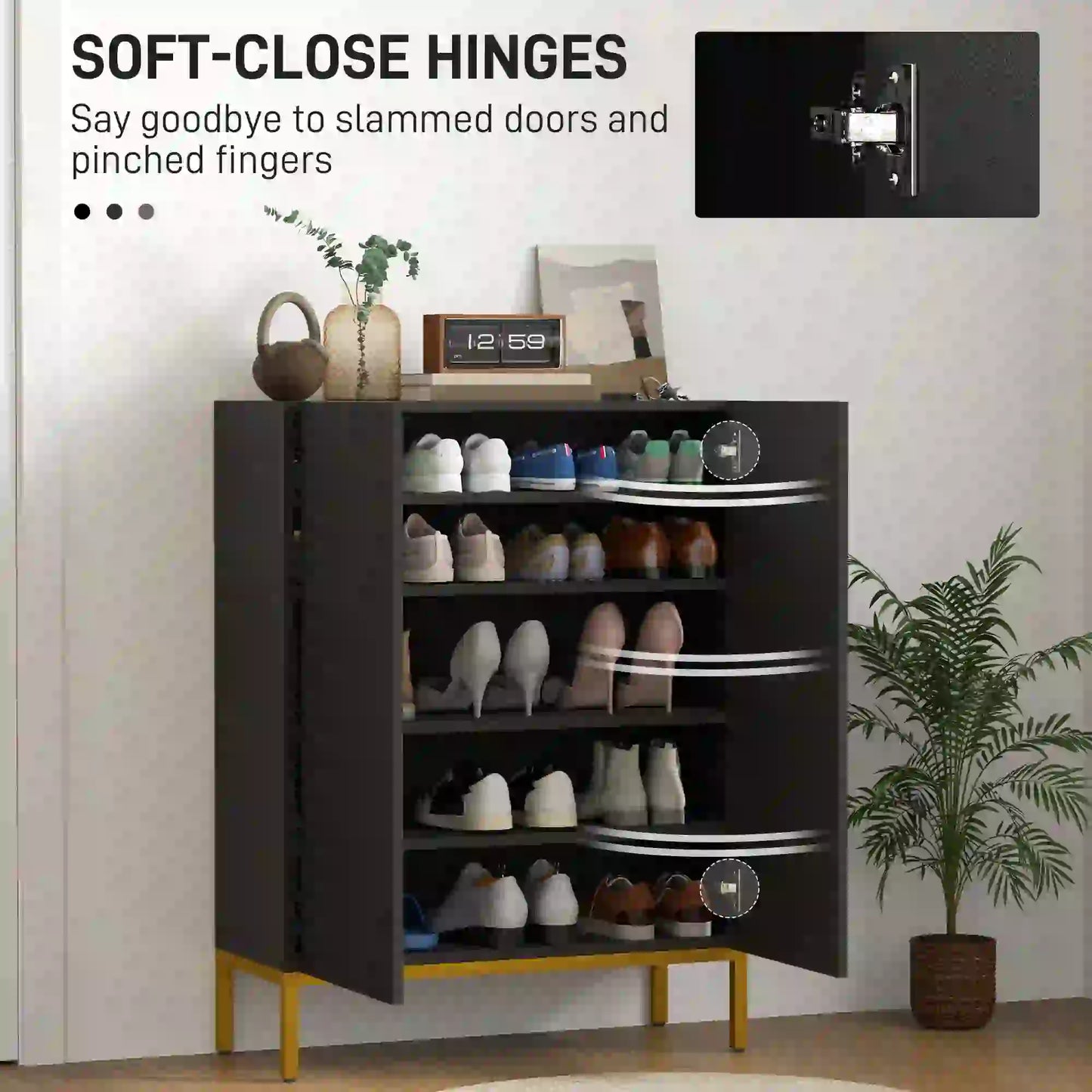 Shoe Storage Cabinet, Adjustable Shelves, Soft-Close Hinges, 15-20 Pairs, Black Shoe Storage Cabinets & Racks at Gallery Canada