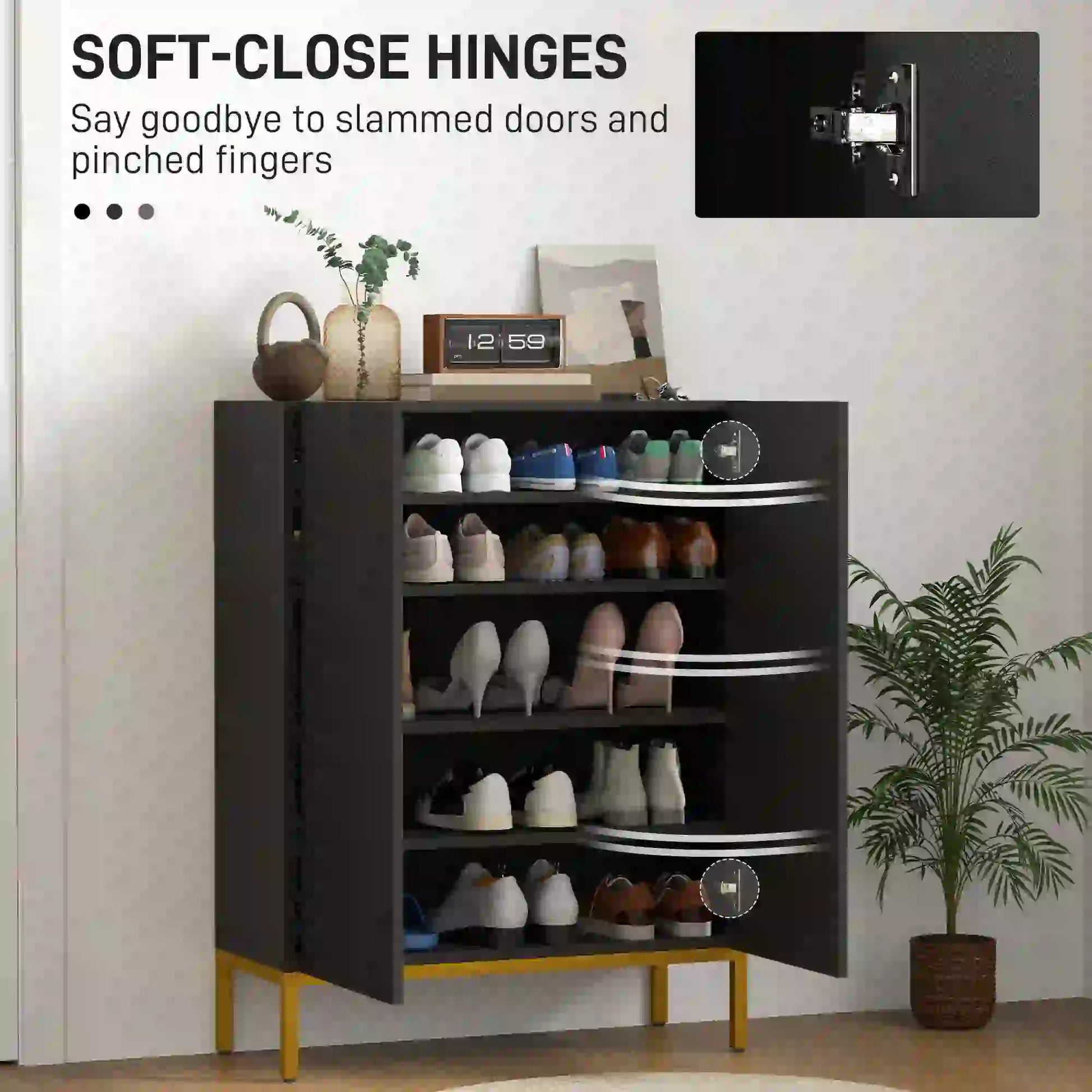 Shoe Storage Cabinet, Adjustable Shelves, Soft-Close Hinges, 15-20 Pairs, Black Shoe Storage Cabinets & Racks at Gallery Canada