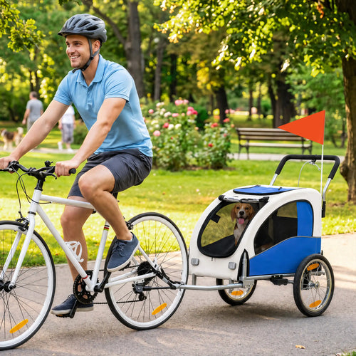 2 In 1 Dog Bike Trailer, Foldable Pet Stroller, Light Grey