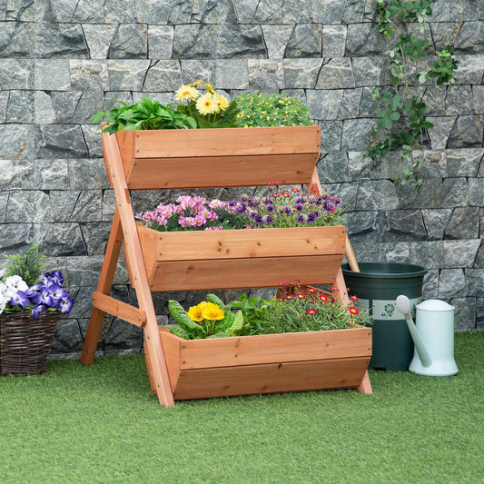 3 Tier Elevated Planter Box, Vertical Wooden Raised Garden Bed for Flowers, Vegetables, Herbs, 26" x 30" x 30", Brown - Gallery Canada