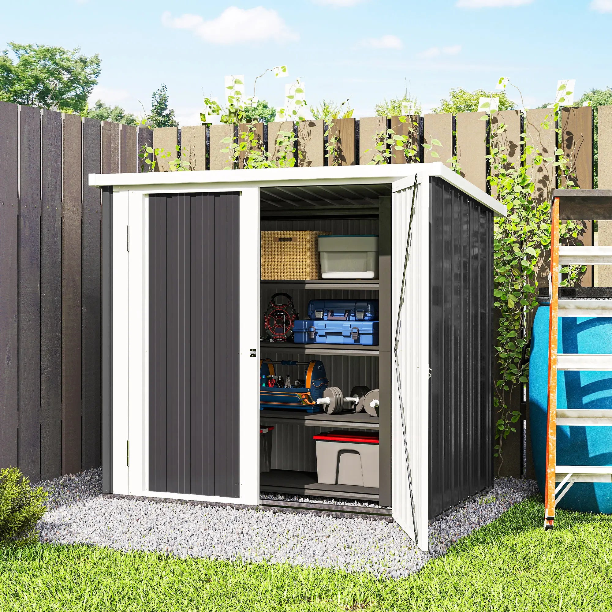 5' x 3' Metal Garden Storage Shed, Tool House, Double Doors Sheds at Gallery Canada