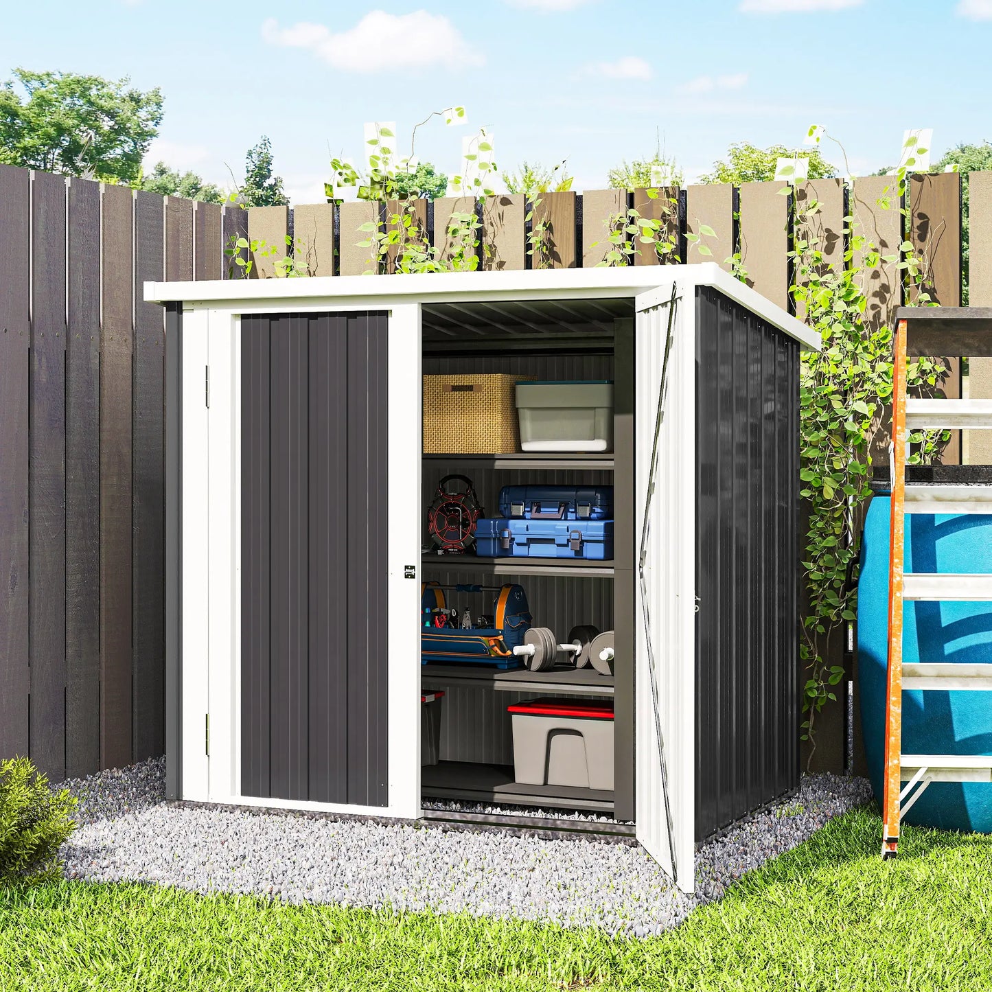 5' x 3' Metal Garden Storage Shed, Tool House, Double Doors Sheds at Gallery Canada
