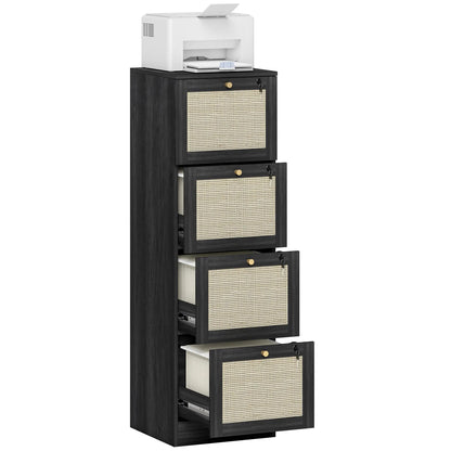 4 Drawer Filing Cabinet with Lock, Boho Style, A4 Letter Size, Black Office Cabinets & Cupboards at Gallery Canada