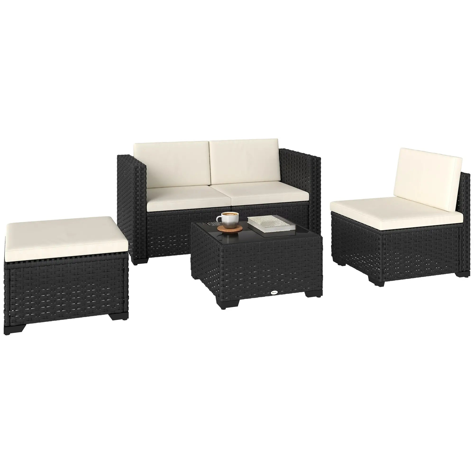 5 Piece L-Shape Patio Set, Wicker Sectional, Cream Patio Furniture Sets at Gallery Canada