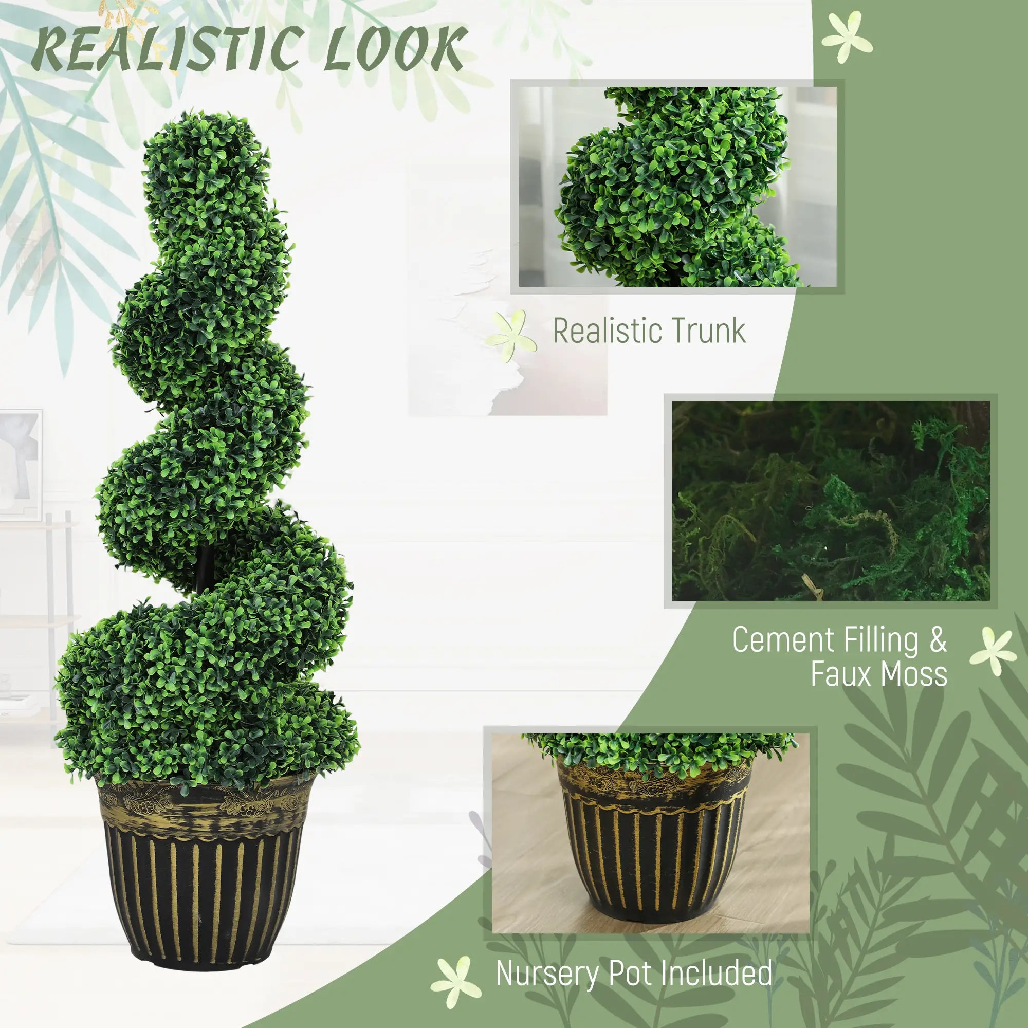 Artificial Topiary Spiral Boxwood Trees, Set of 2 with Pot, 90cm Artificial Trees at Gallery Canada