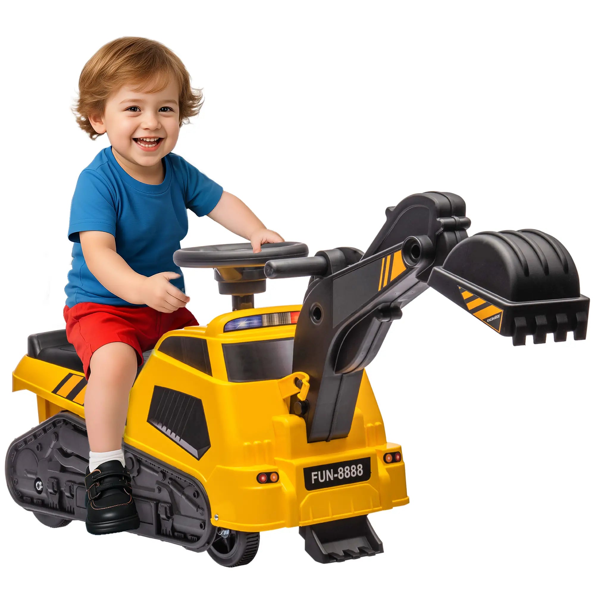 3 in 1 Ride on Excavator, Bulldozer, Road Roller, No Power, Yellow Toy Excavators at Gallery Canada