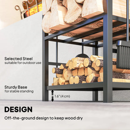 16" 2-Tier Firewood Log Rack, Storage Holder with Tools, Black Firewood Racks at Gallery Canada