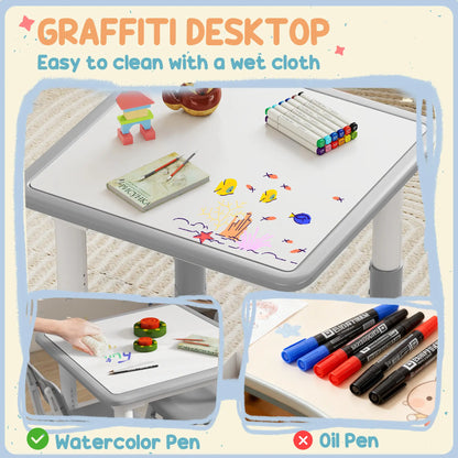 Toddler Table and Chair Set, Adjustable Height, Storage, Grey Kids Table Sets at Gallery Canada