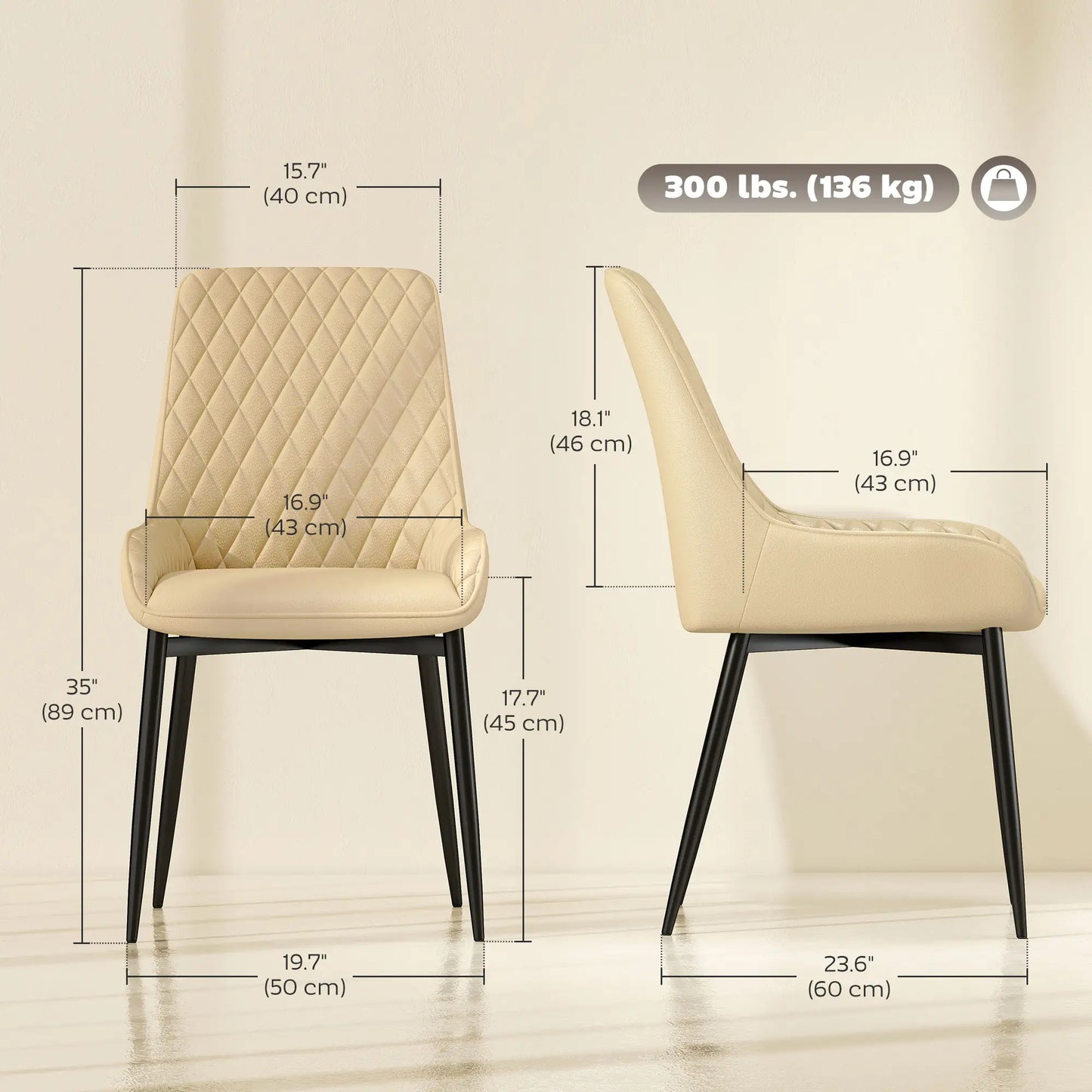 Upholstered Kitchen Chairs Set of 4, Diamond Tufting, Steel Legs, Khaki Dining Chairs at Gallery Canada