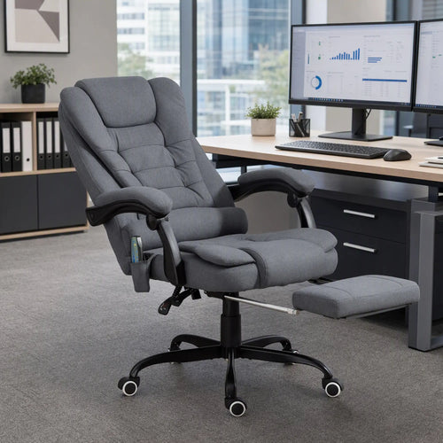 7-Point Vibrating Massage Chair, Reclining Office Chair with Footrest, Grey