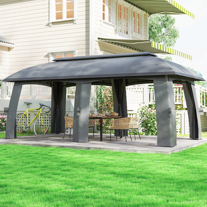 10' x 20' Outdoor Gazebo, Garden Canopy Shelter with Netting, Dark Grey Gazebos at Gallery Canada