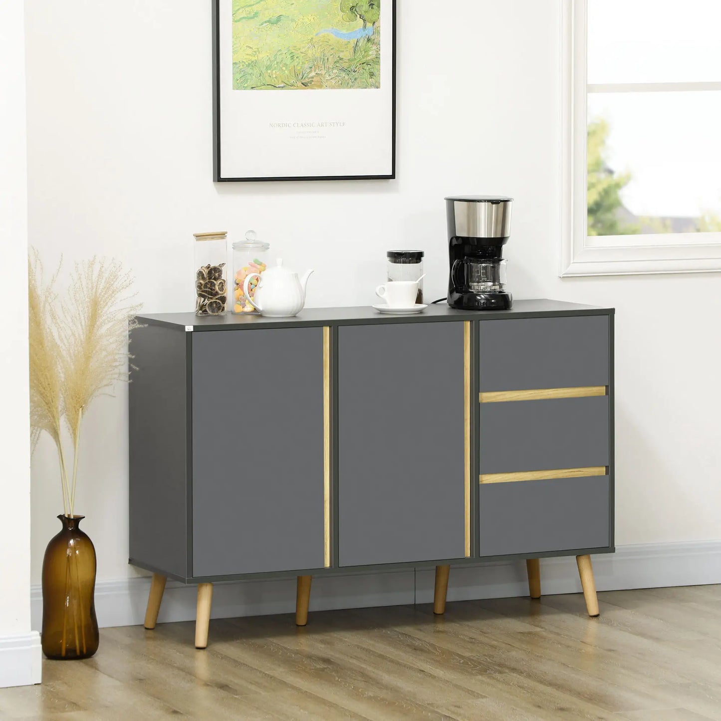 Sideboard Buffet Cabinet, Adjustable Shelves, Dark Grey Bar Cabinets at Gallery Canada