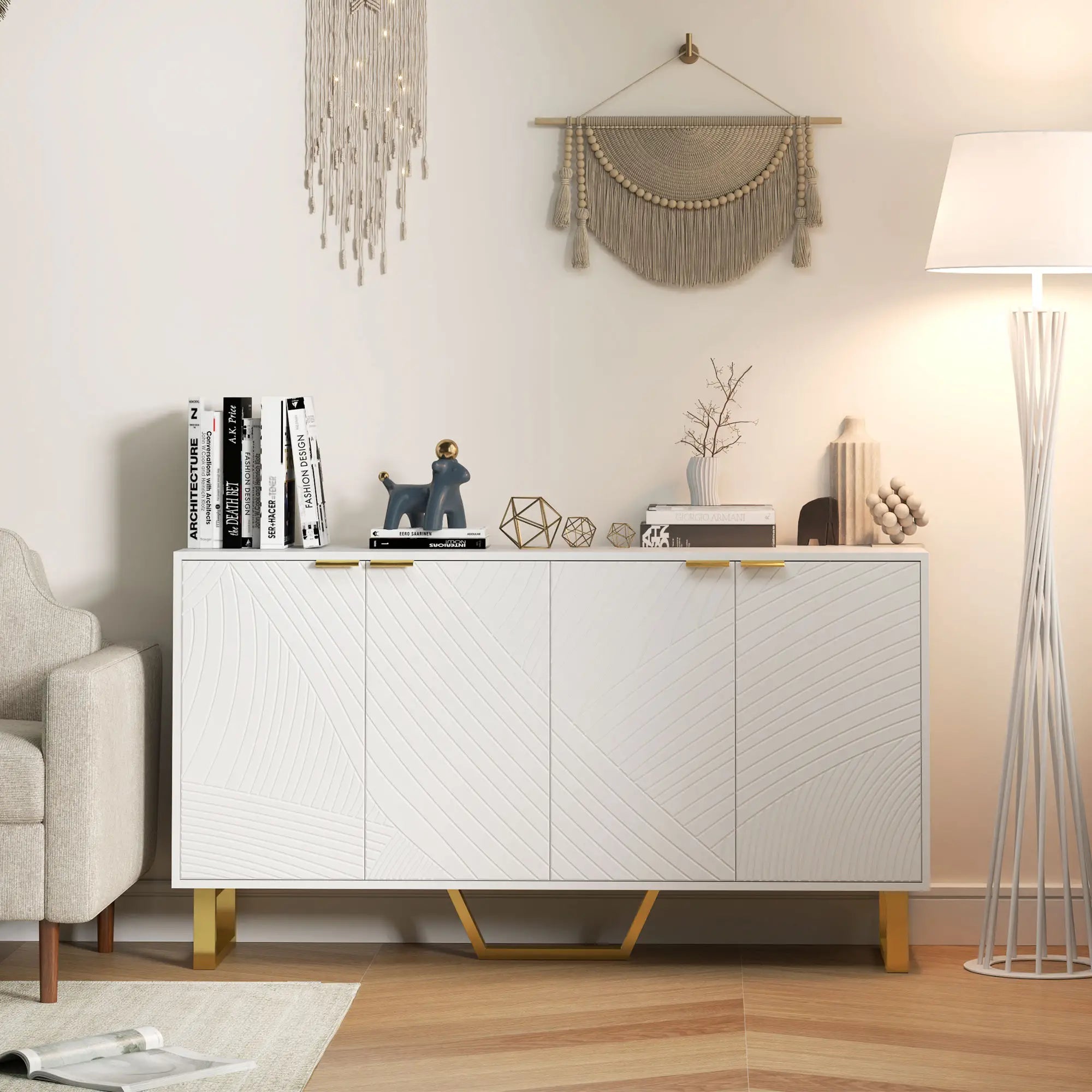 Sideboard Buffet Cabinet, Adjustable Shelves, Living Room TV Cabinet, 65 Inch, White Storage Cabinets at Gallery Canada