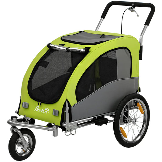 2 in 1 Dog Bike Trailer, Foldable Pet Stroller, Dog Bicycle Trailer with Suspension, Universal Bicycle Coupler, Green Dog Bike Trailers & Strollers Grey, Green at Gallery Canada
