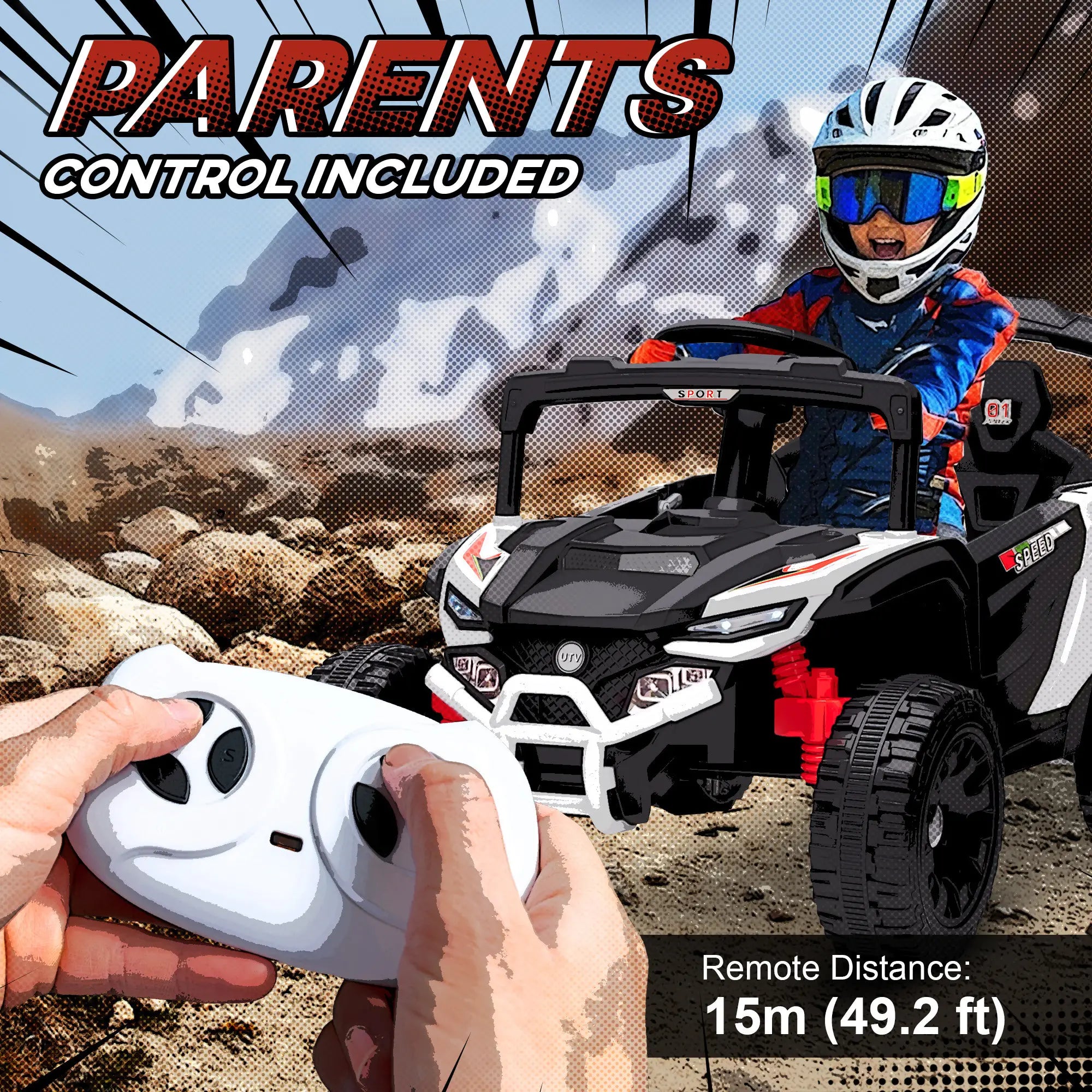 12V Kids Ride On Truck, Dual Motors, Rear Suspension, Remote Control, White Electric Toy Cars at Gallery Canada