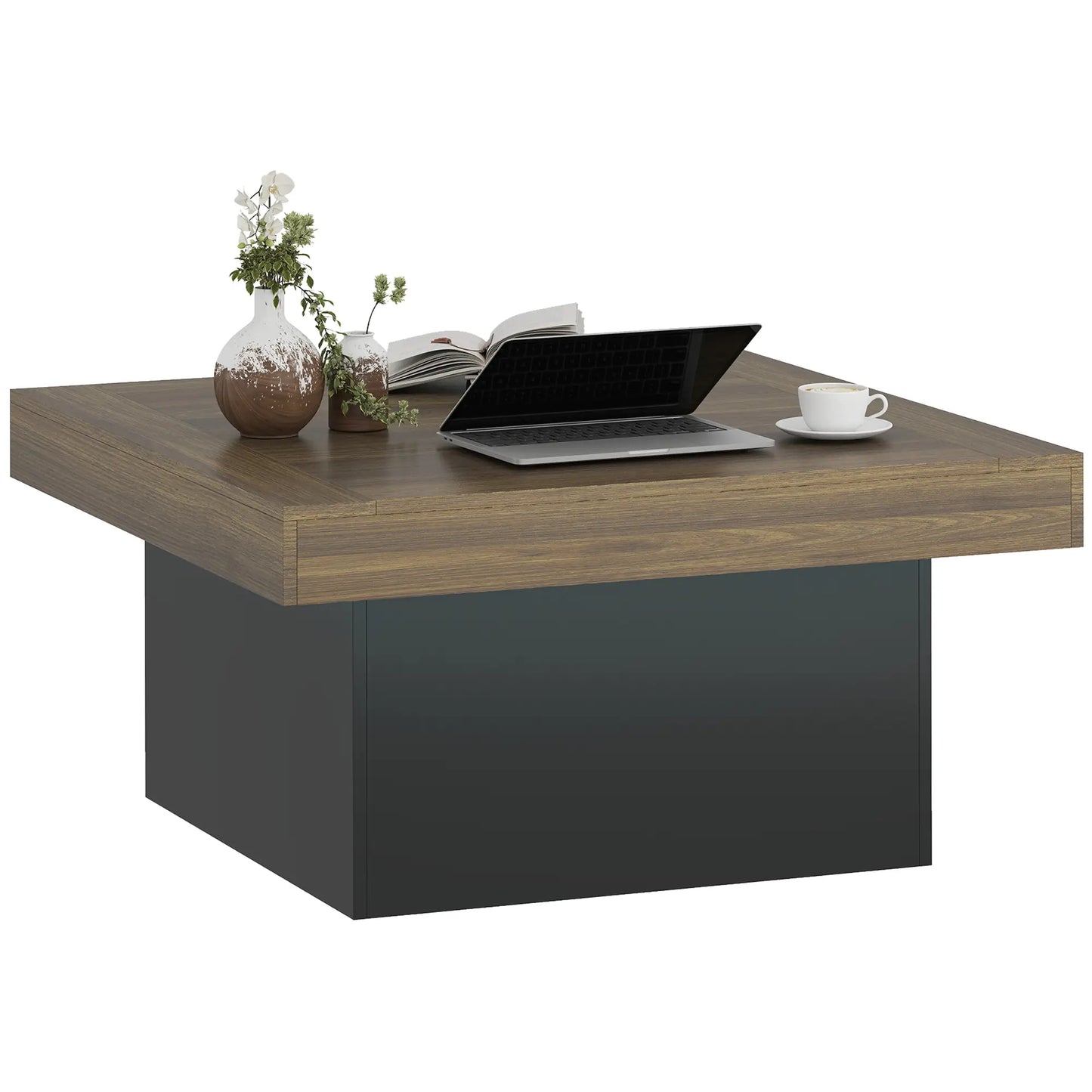 Square Coffee Table with LED Lights, 35-inch, Walnut Coffee Tables at Gallery Canada