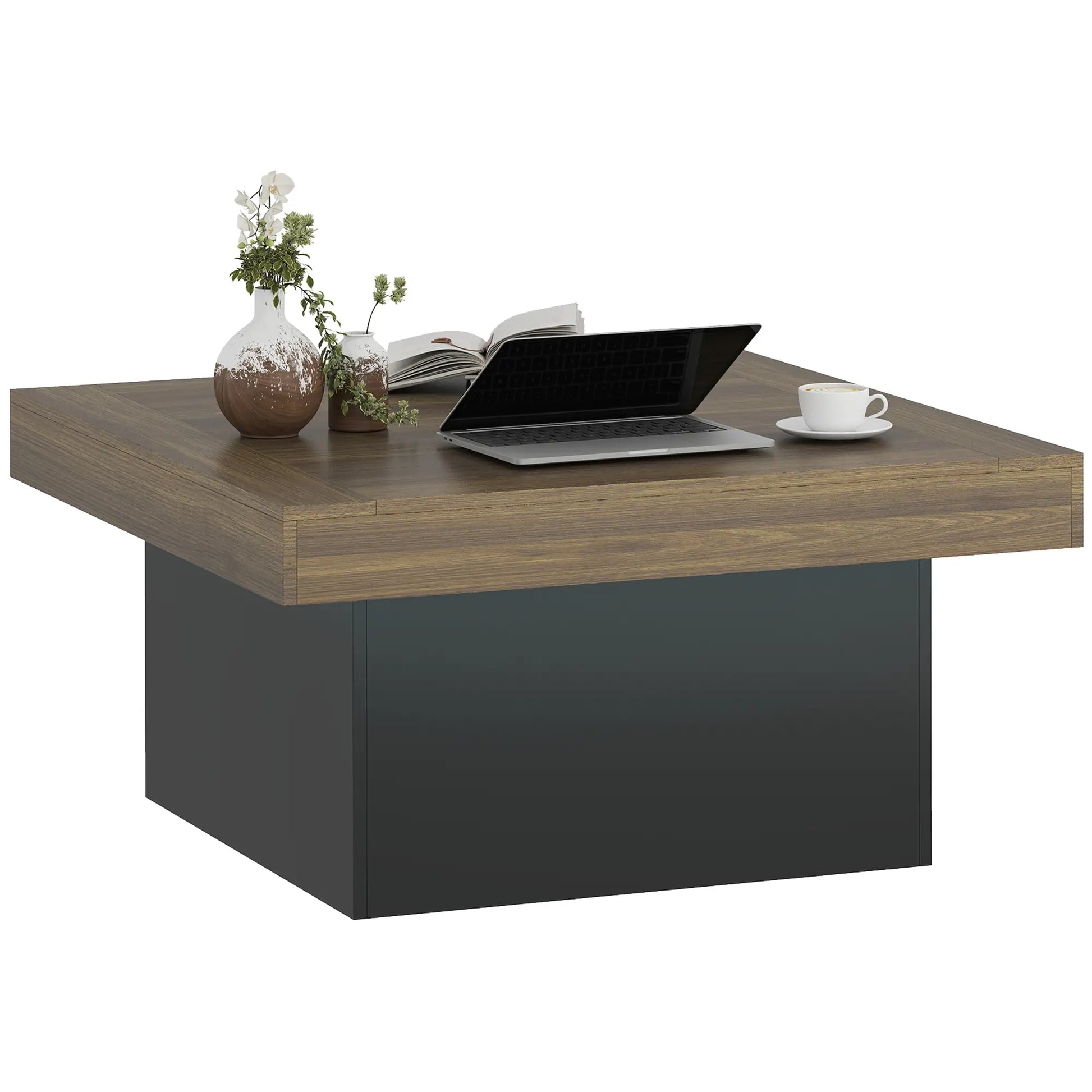 Square Coffee Table with LED Lights, 35-inch, Walnut Coffee Tables at Gallery Canada