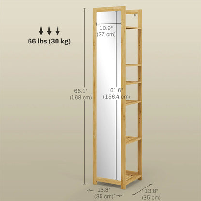 66" x 14" Standing Mirror, 6-Tier Shelf, Full Body Floor Mirror, Nature Wood Bathroom Cabinets at Gallery Canada