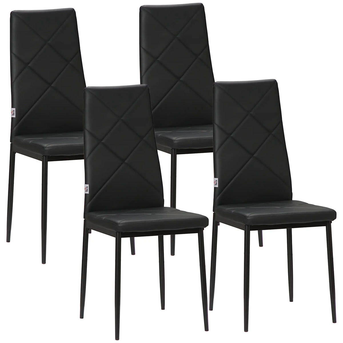 Dining Chairs Set of 4, Modern High Back, Faux Leather, Steel Legs, Black Bar Stools Black at Gallery Canada
