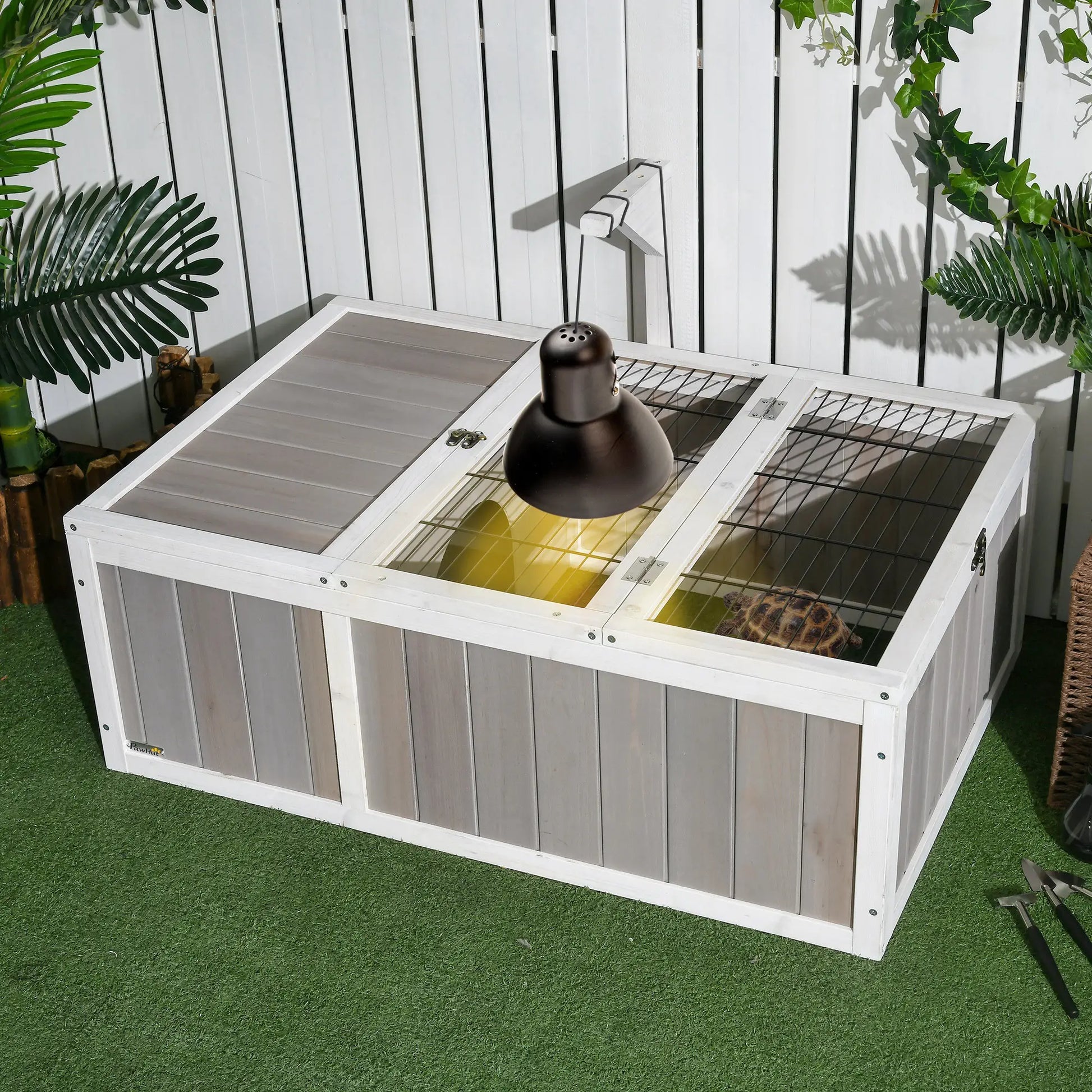 Wooden Tortoise Habitat, Openable Top, Run Cage, Two Rooms, Grey Houses & Habitats at Gallery Canada