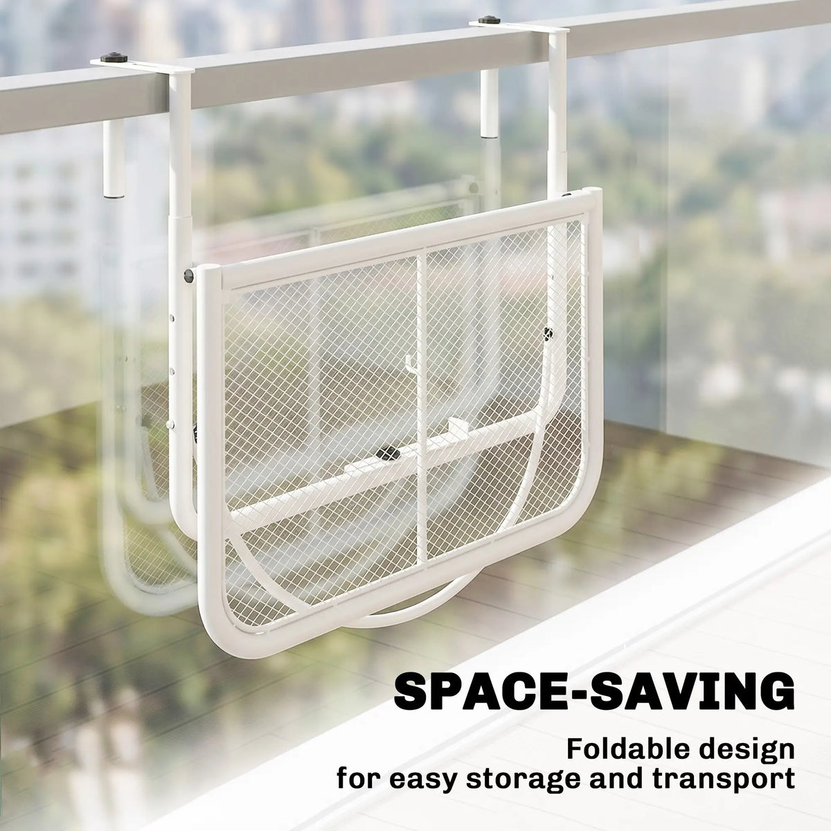 Adjustable Balcony Hanging Railing Table, Metal Wall Desk, White