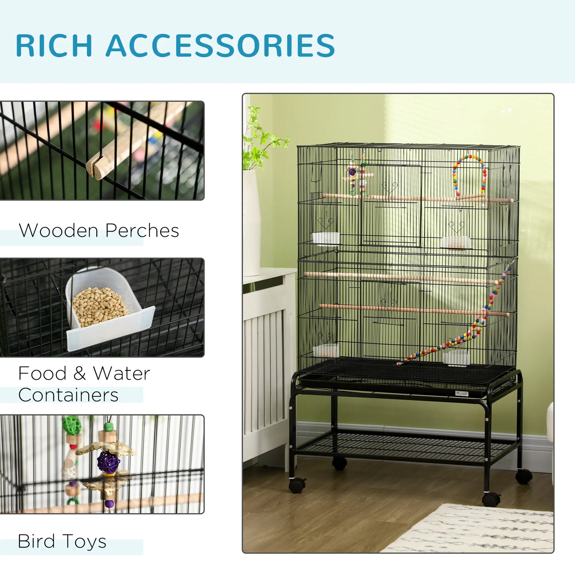 52" Bird Cage With Rolling Stand, Toys, For Budgies Canaries, Black Bird Cages at Gallery Canada