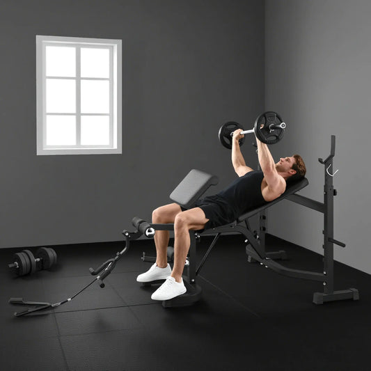 Adjustable Olympic Weight Bench, Squat Rack, Leg Extension, Grey Weight Benches Grey, Black at Gallery Canada