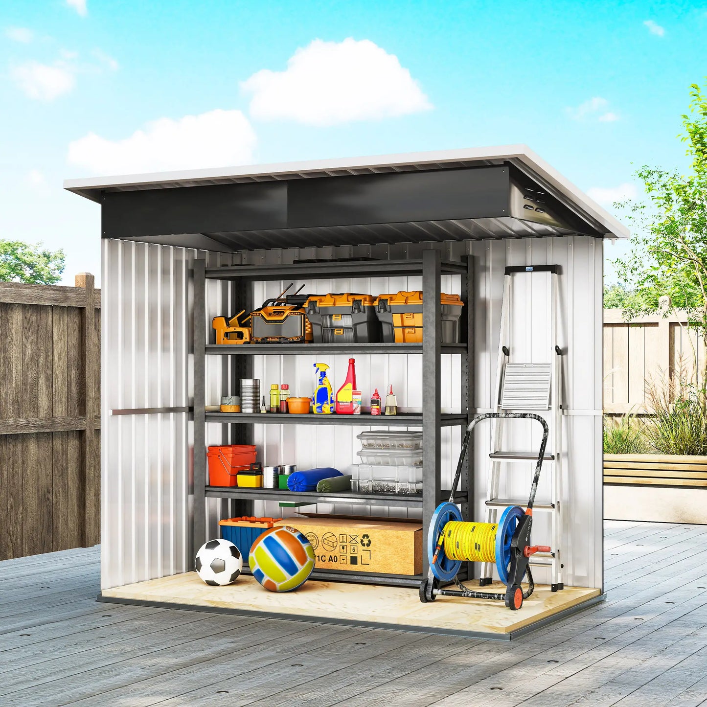 7' x 4' Galvanised Steel Outdoor Storage Shed, Window, Lockable Door, Dark Grey Sheds at Gallery Canada