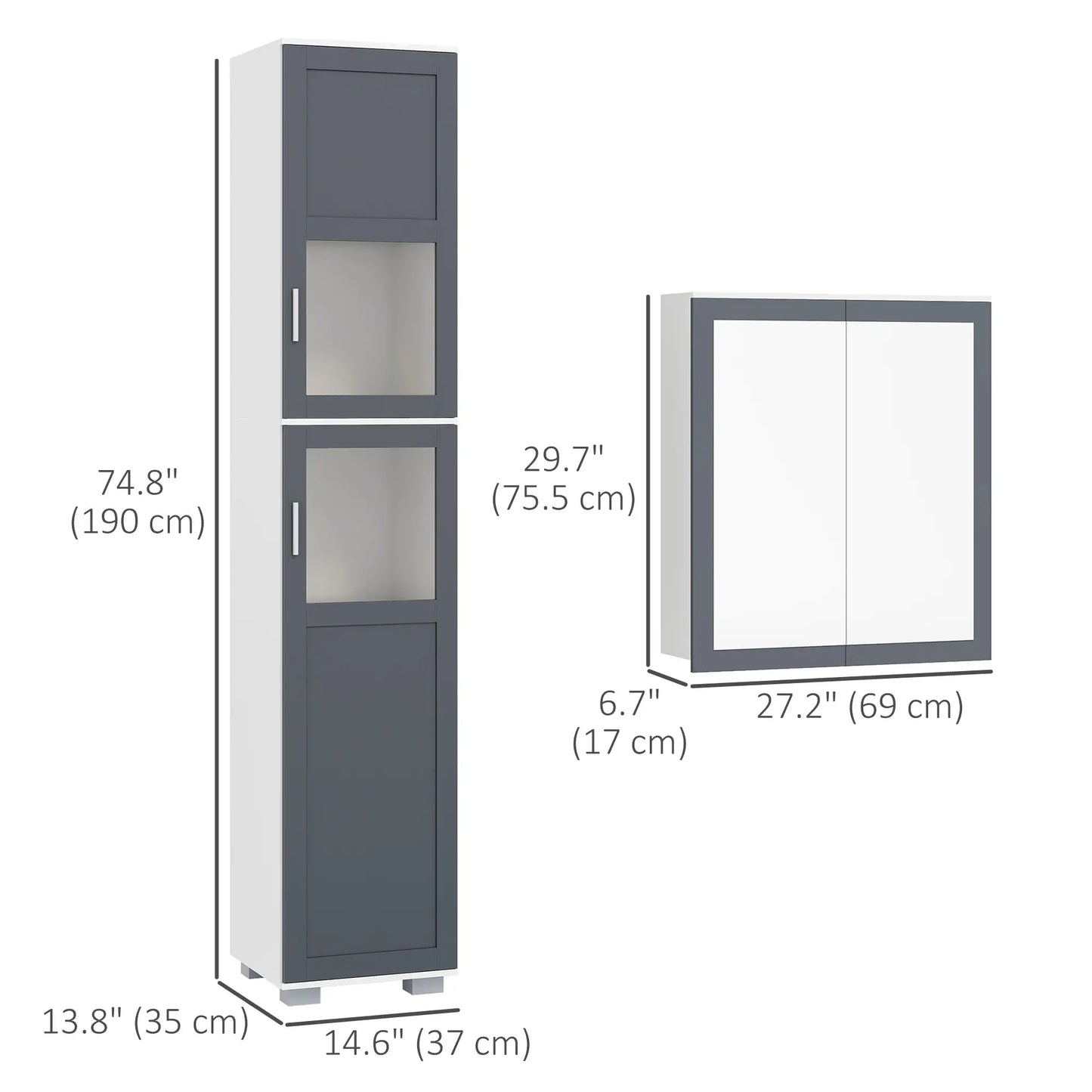 Wall Mounted Medicine Cabinet, Adjustable Shelves, White, Grey Bathroom Cabinets at Gallery Canada