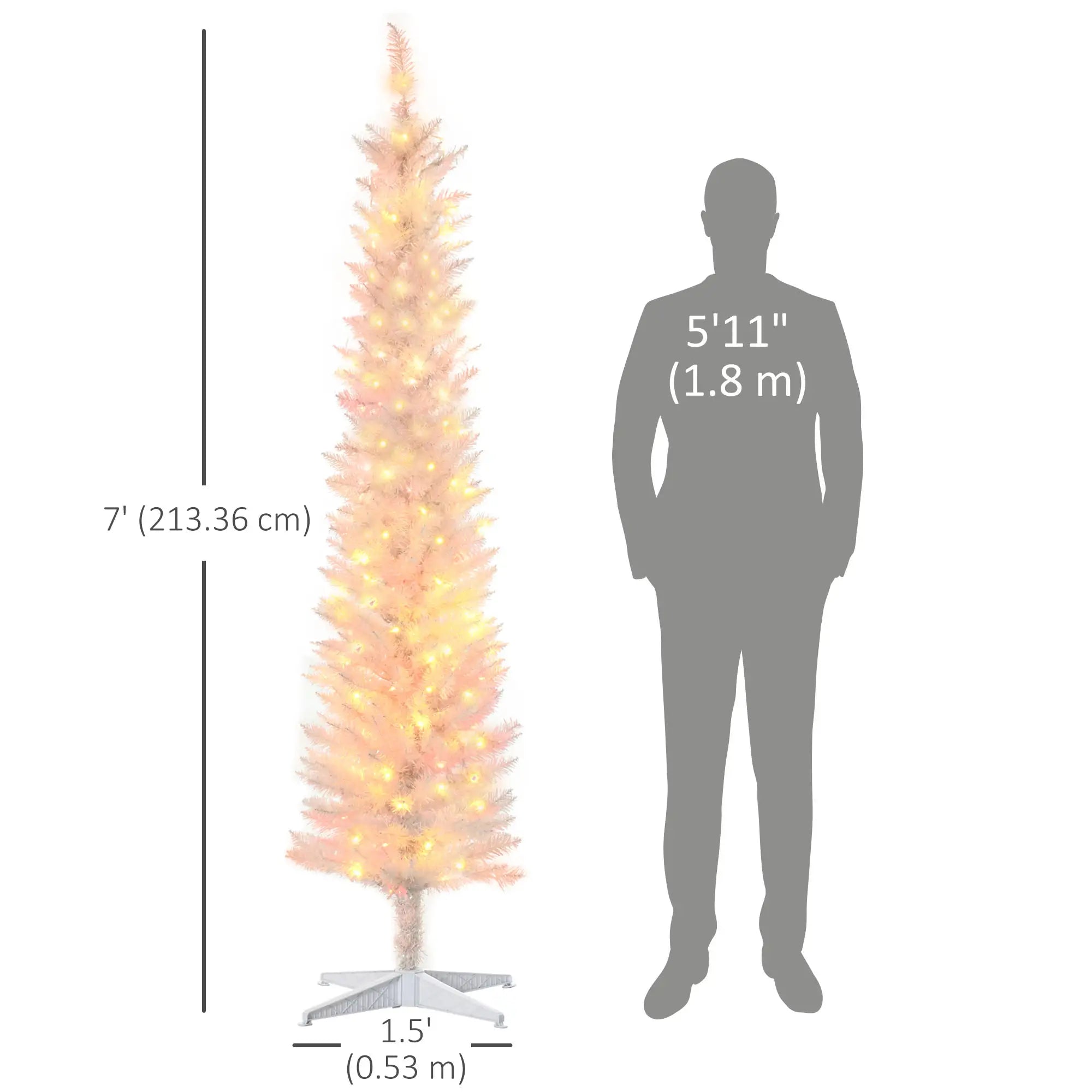 7' Pencil Artificial Christmas Tree, Colourful LED Lights, White Pencil Christmas Trees at Gallery Canada