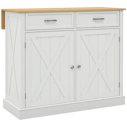 Rolling Kitchen Island, Drop Leaf, 2 Drawers, Adjustable Shelves, White