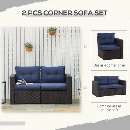 2 Pcs Patio Furniture Set, Wicker Corner Sofa, PE Rattan, Dark Blue Patio Furniture Sets at Gallery Canada