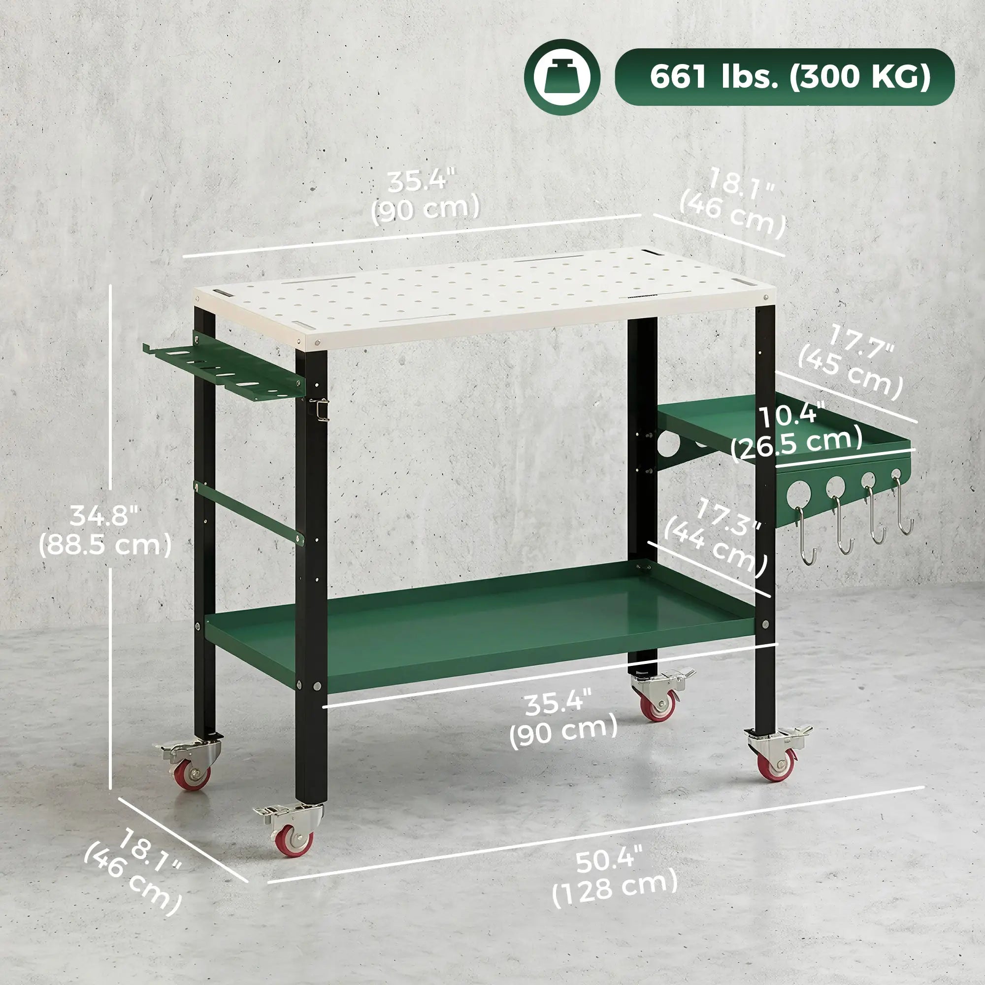 2Tier Rolling Tool Cart with Wheels, Lockable Steel Heavy Duty Cart with Side Tray, Silver &; Green Tool Organizers at Gallery Canada