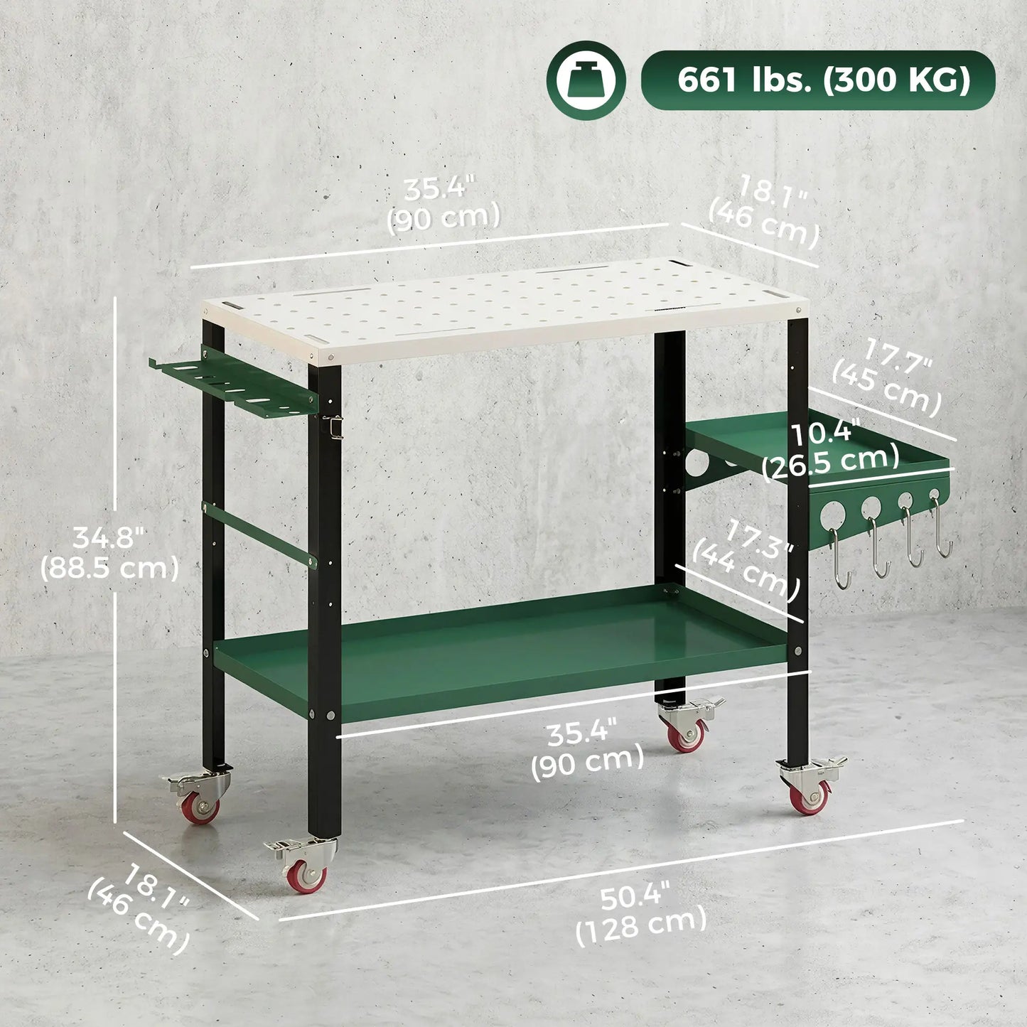 2Tier Rolling Tool Cart with Wheels, Lockable Steel Heavy Duty Cart with Side Tray, Silver &; Green Tool Organizers at Gallery Canada