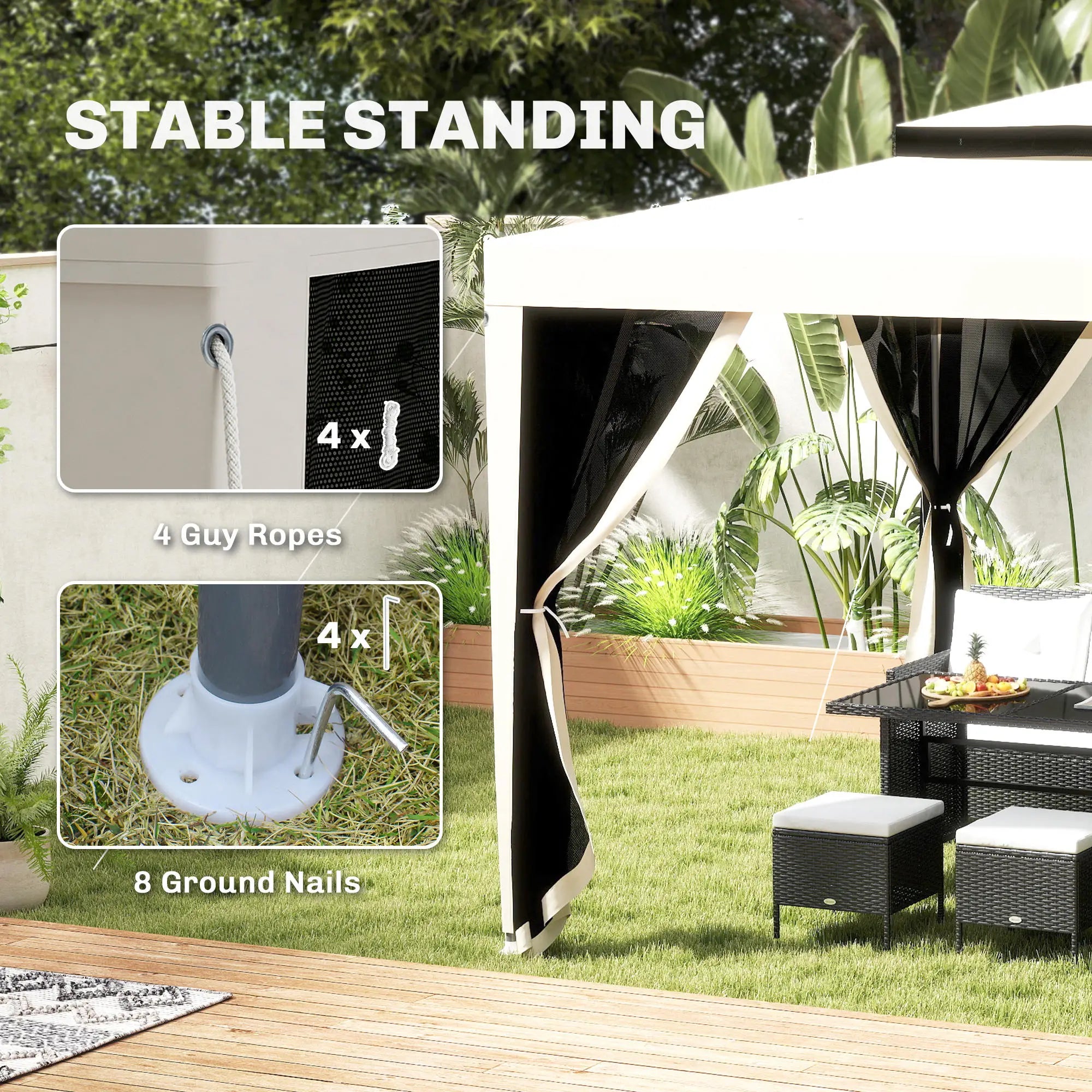 10' x 10' Outdoor Canopy Tent, Mesh Netting, Double Tier Roof, Cream White Gazebos at Gallery Canada