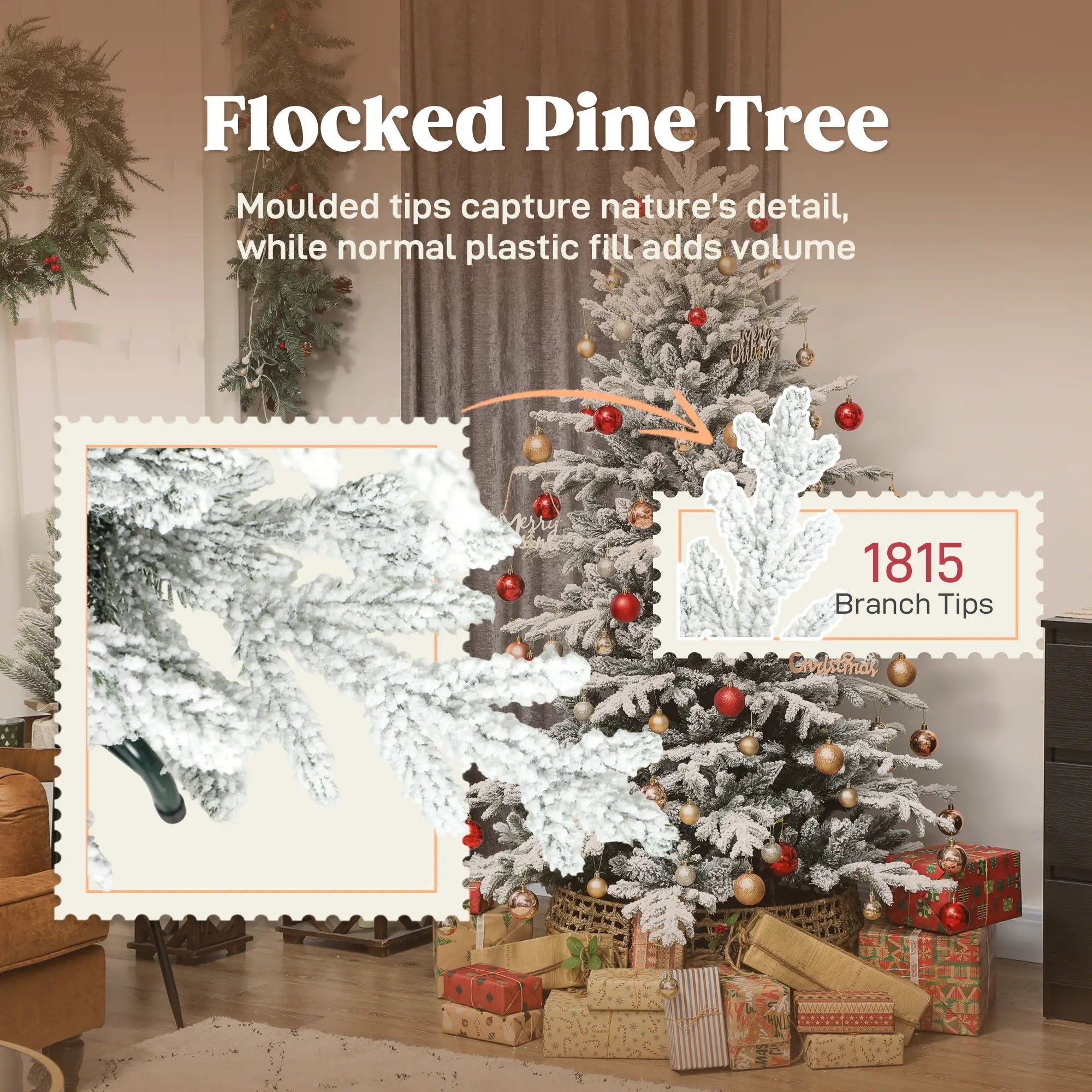 6ft Artificial Flocked Christmas Tree, Full Snow Pine, Hinged with Metal Stand Artificial Christmas Trees at Gallery Canada