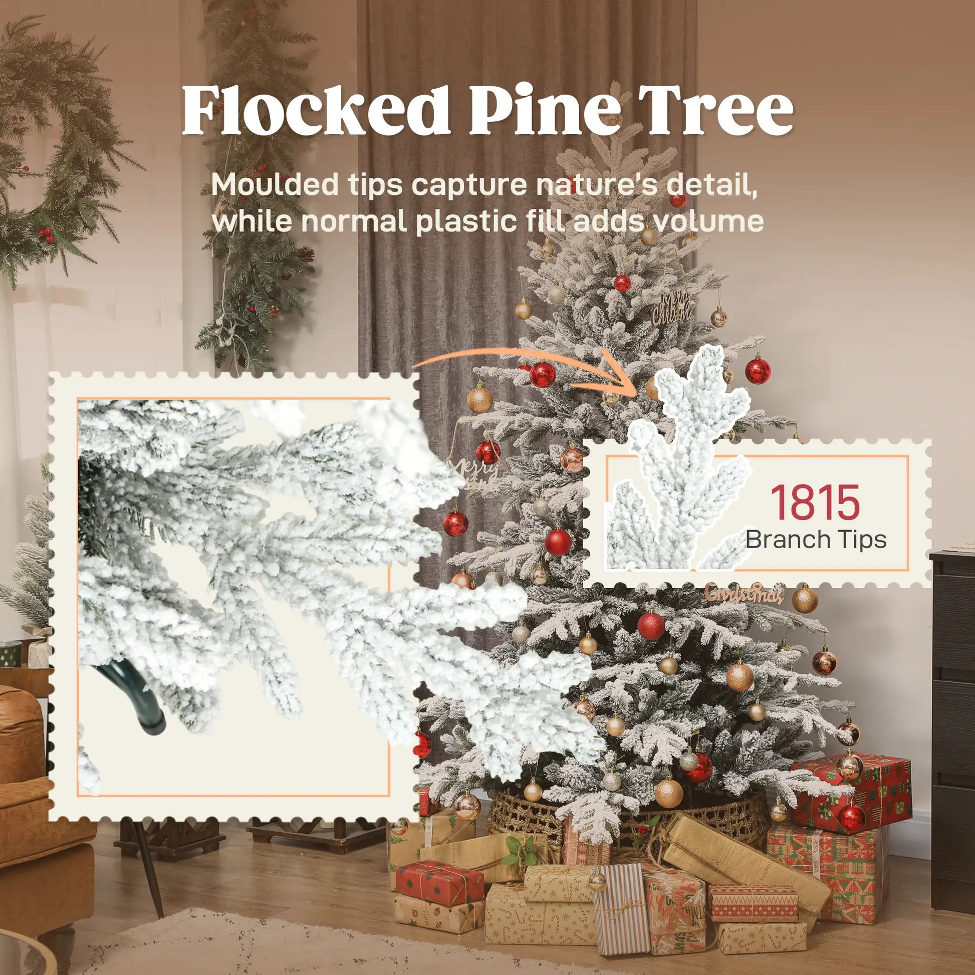 6ft Artificial Flocked Christmas Tree, Full Snow Pine, Hinged with Metal Stand Artificial Christmas Trees at Gallery Canada