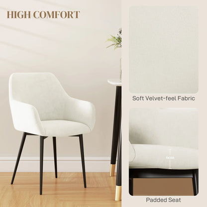 Velvet Fabric Dining Chairs Set of 2, Steel Legs, Cream White Dining Chairs at Gallery Canada