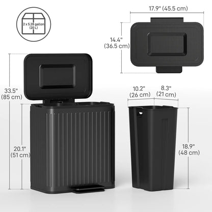 Trash Can, 2 x 5.3 Gallon, Soft Close Lid, Removable Inner Buckets