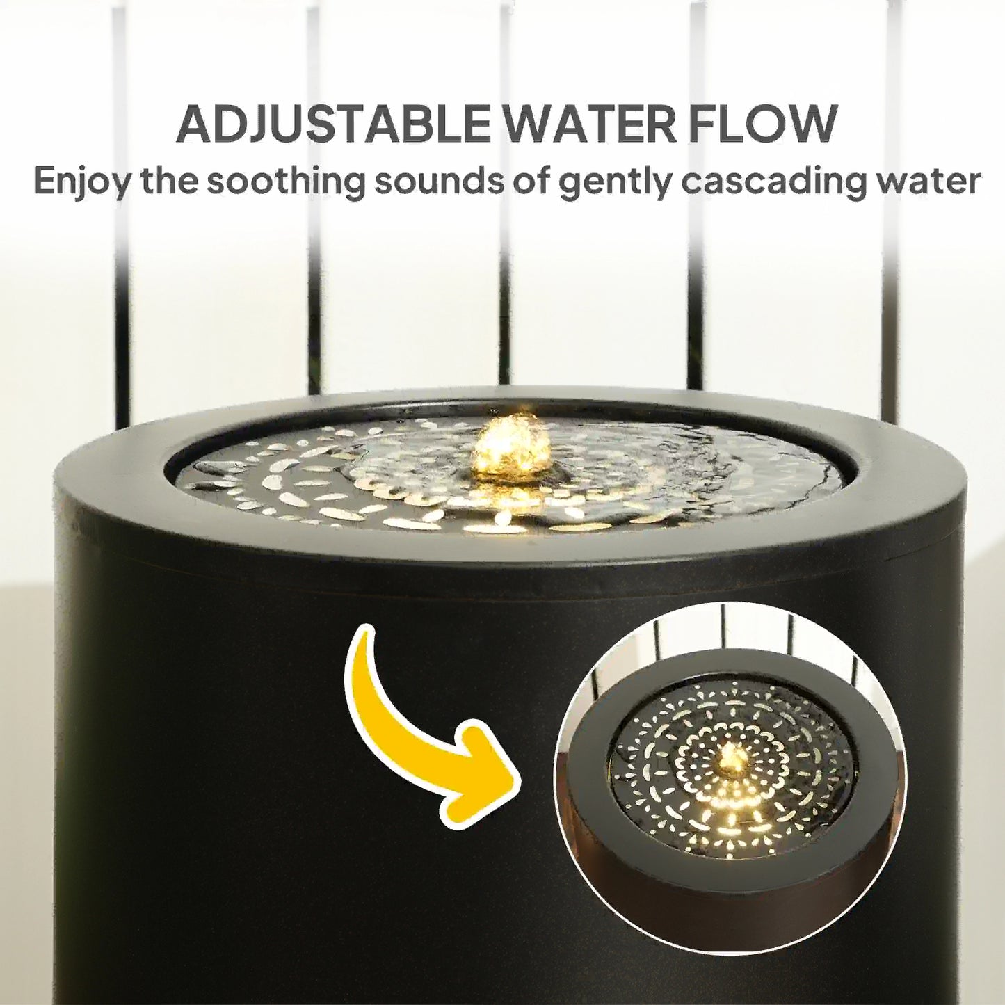 21" Tall Garden Waterfall Fountain, LED Lights, Adjustable Flow, Black Water Fountains at Gallery Canada