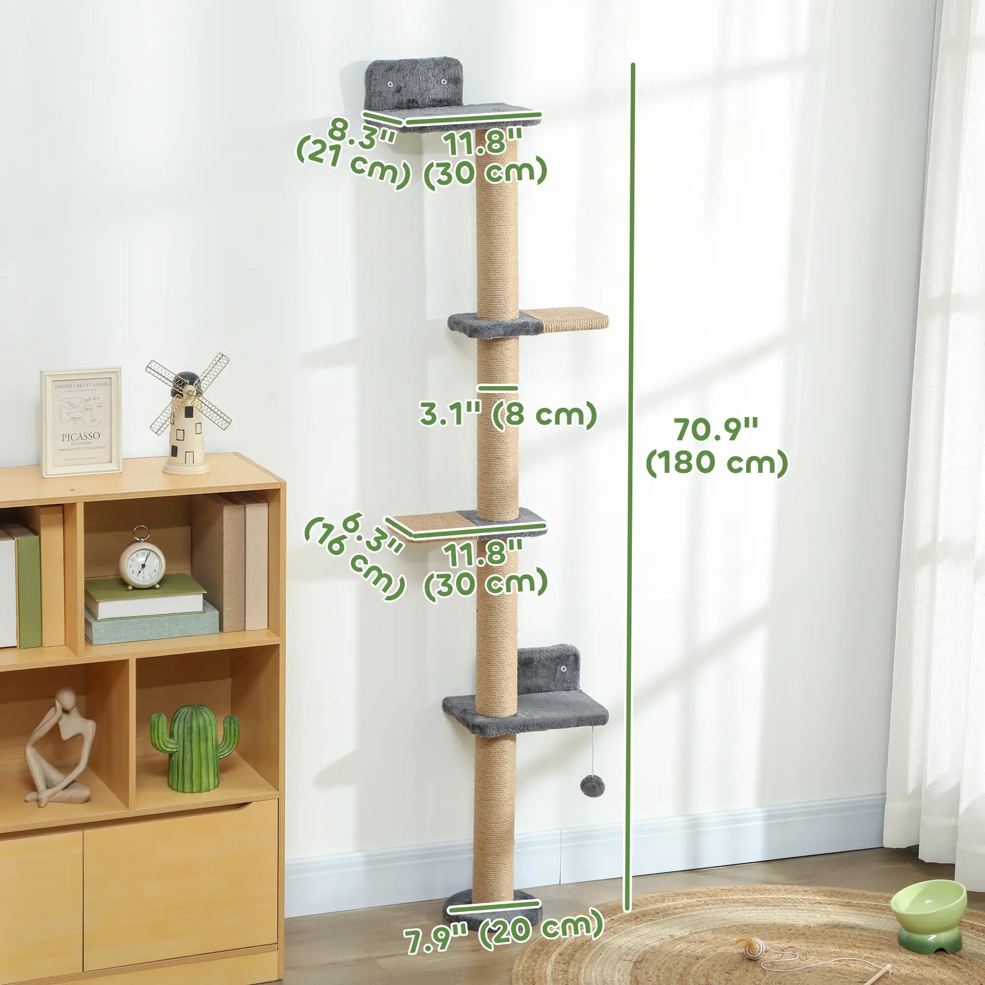 Cat Wall Shelves, 4 Platforms, Jute Scratching Post, Dark Grey Cat Climbing Wall at Gallery Canada