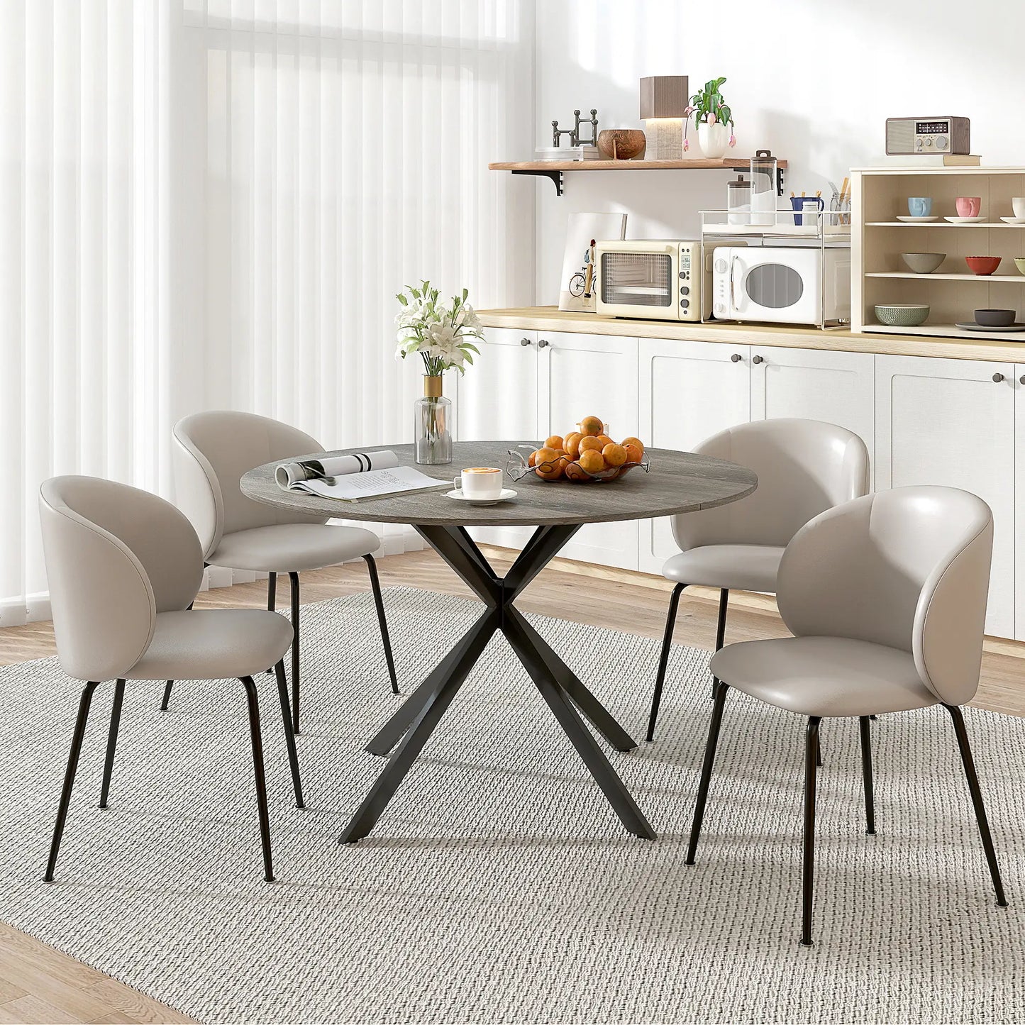 47" Round Kitchen Table for 4, Industrial Dining Table, Wood Grain, Black, Grey Dining Tables at Gallery Canada