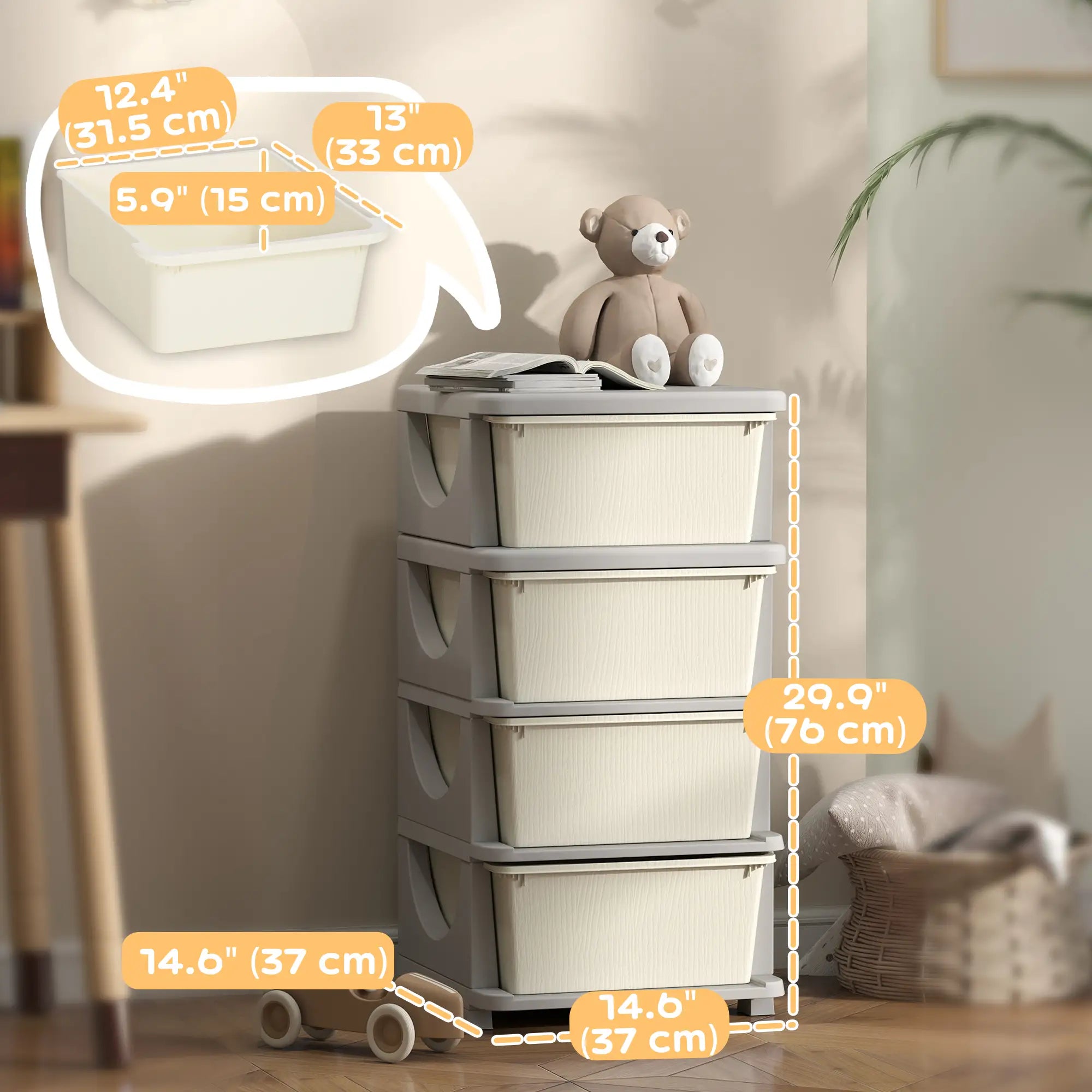 4 Tier Kids Toy Organizer, 4 Plastic Drawers, Cream White Baby & Kids Storage at Gallery Canada