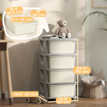 4 Tier Kids Toy Organizer, 4 Plastic Drawers, Cream White Baby & Kids Storage at Gallery Canada